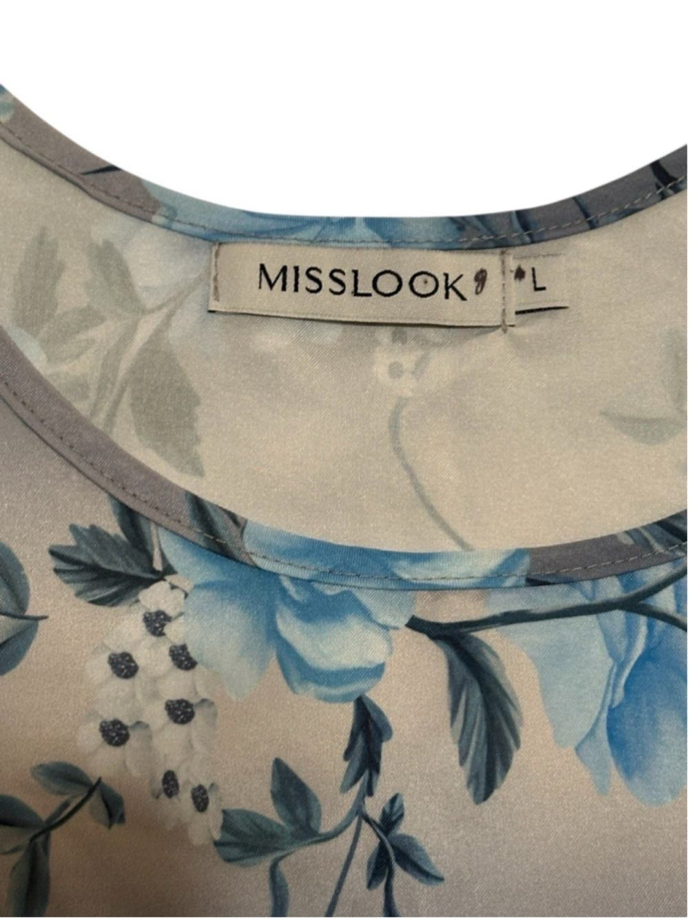 Misslook Tank Top Tunic Sleeveless Blouse Womens L Multicolor Blue Floral Satin - Picture 5 of 14